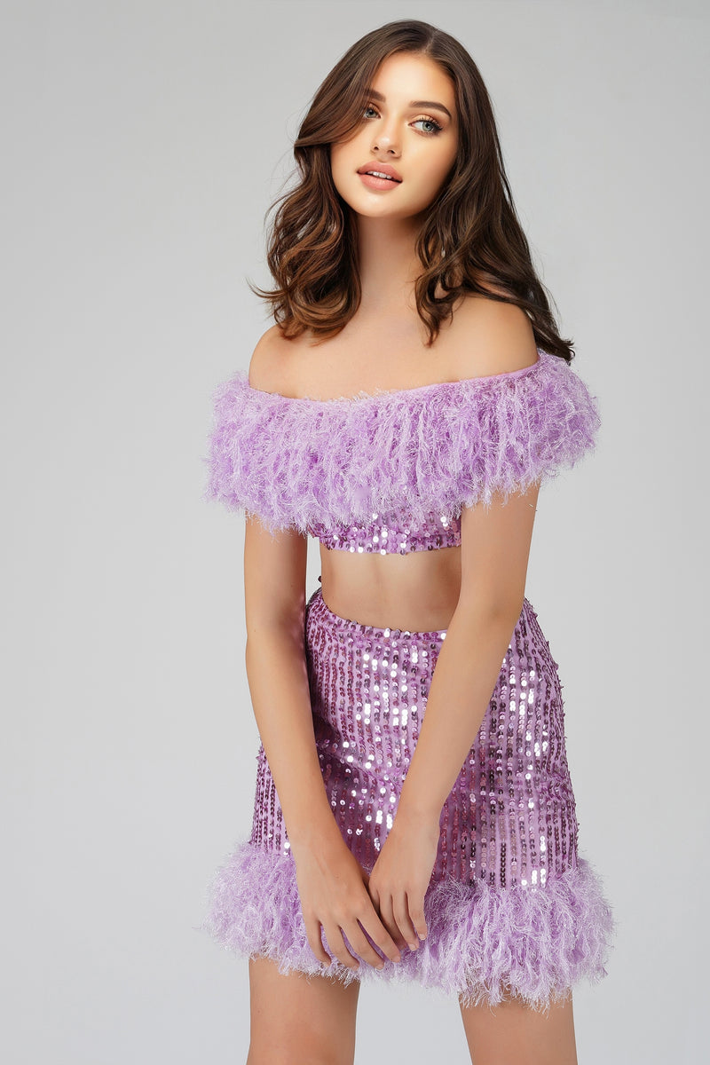 Zuri Sequin Lilac Purple Feather Top – Lace & Beads