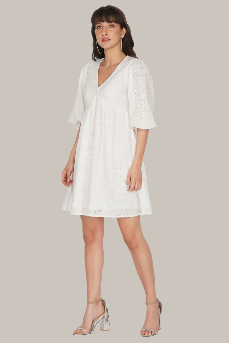 Kora White Cotton Mini Dress