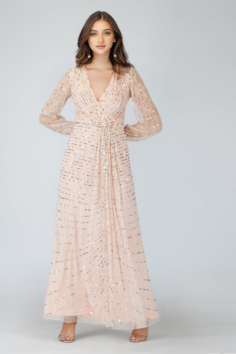 long-sleeve-blush-pink-bridesmaid-dress