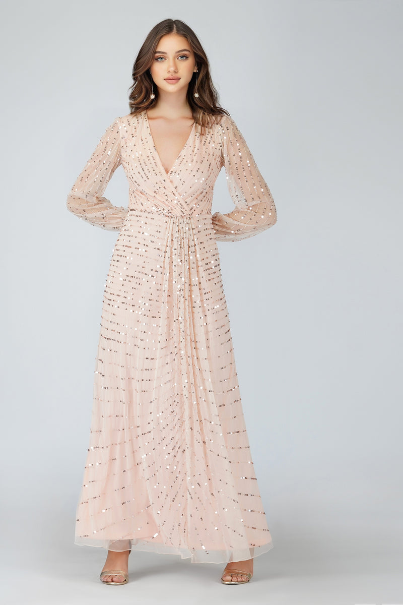 Miya Long Sleeve Blush Pink Bridesmaid Dress