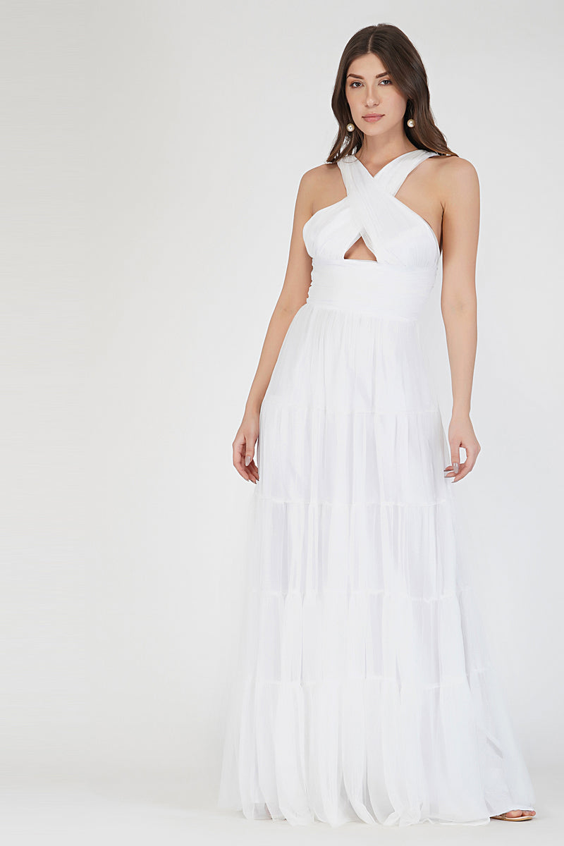 Dreamy White Crisscross Front Maxi Dress