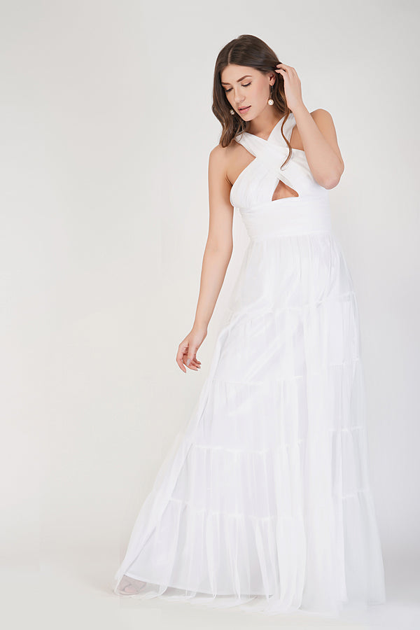 Dreamy White Crisscross Front Maxi Dress