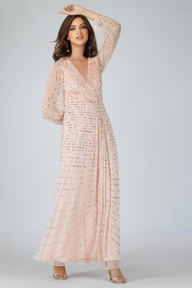 long-sleeve-blush-pink-bridesmaid-dress