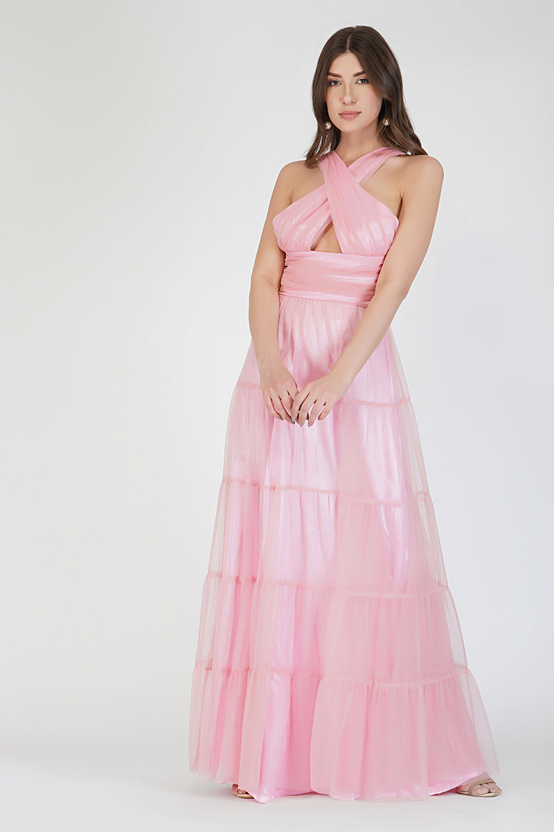 Dreamy Pink Crisscross Front Maxi Dress