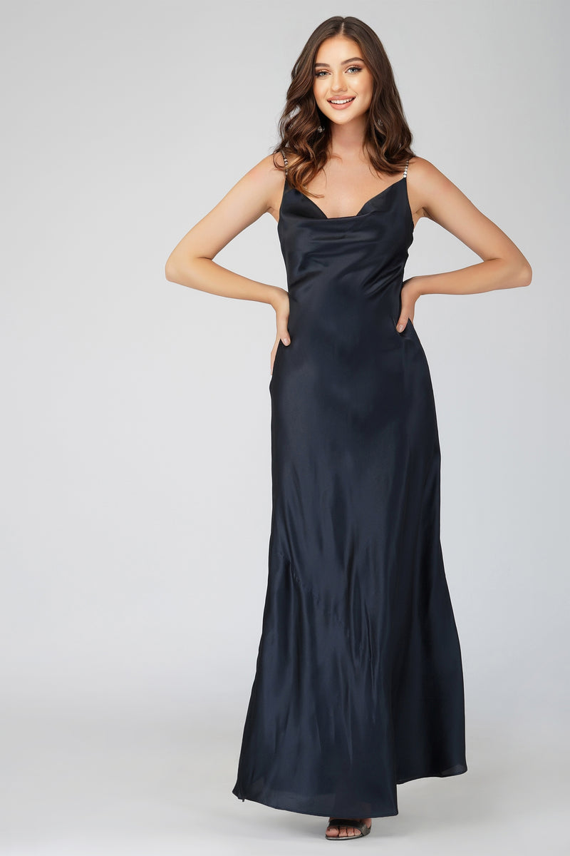 Long black silk dress hotsell