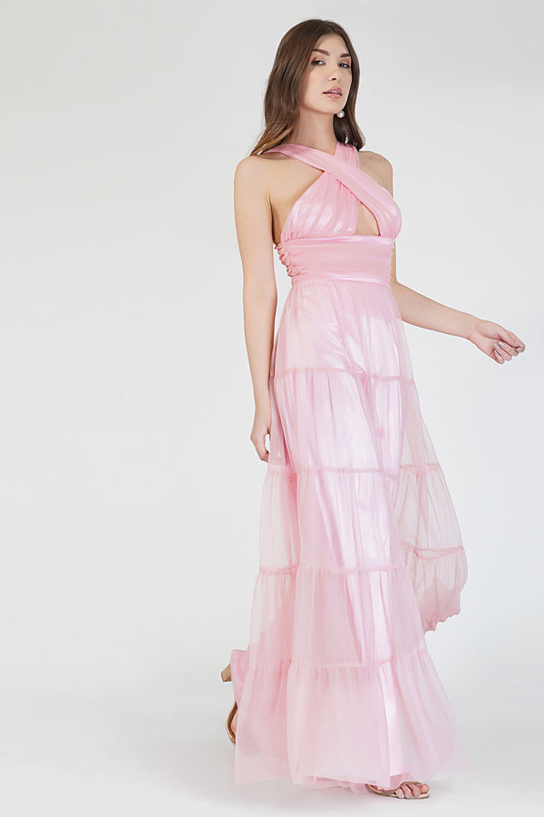 Dreamy Pink Crisscross Front Maxi Dress