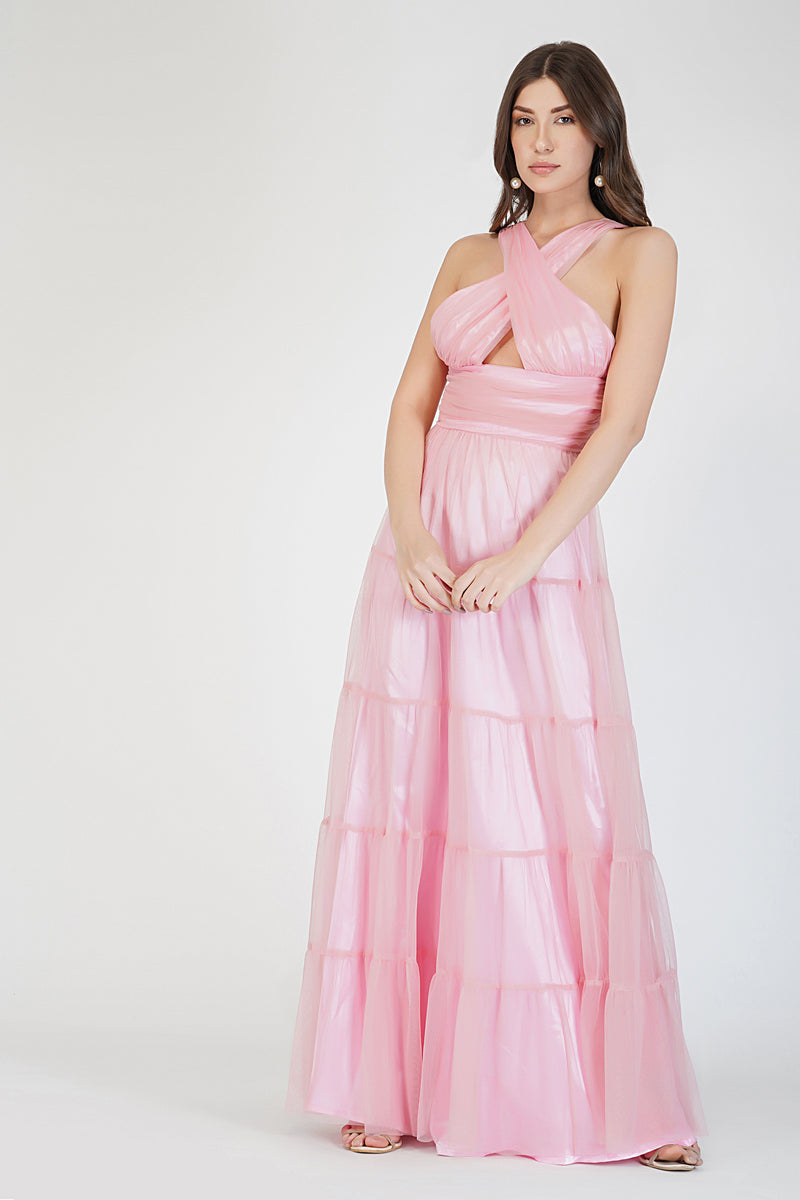 Dreamy Pink Crisscross Front Maxi Dress