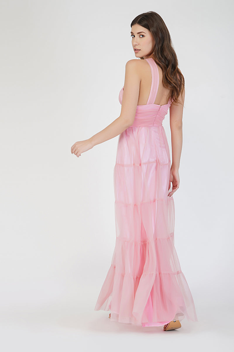 Pink layered best sale dress