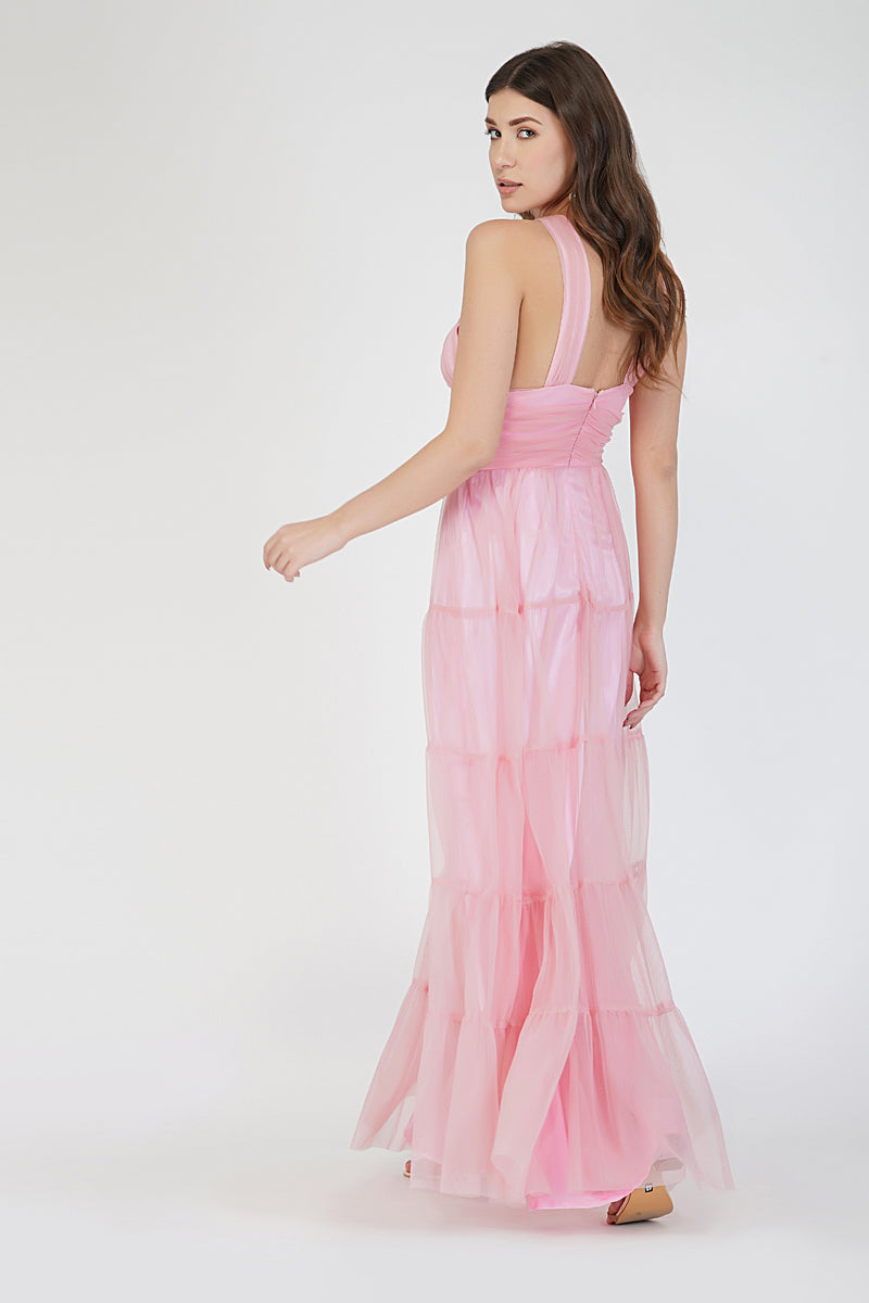 Dreamy Pink Crisscross Front Maxi Dress