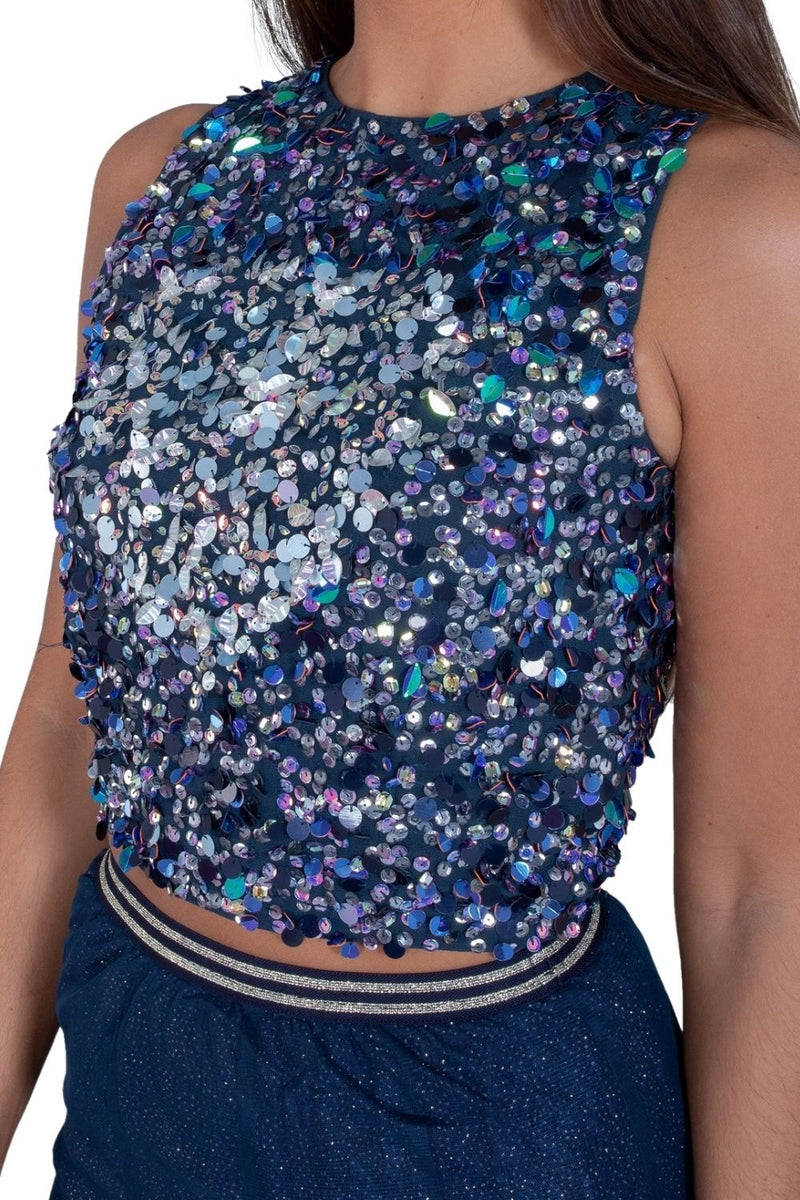 Kimchi Beaded Top in Navy Multi