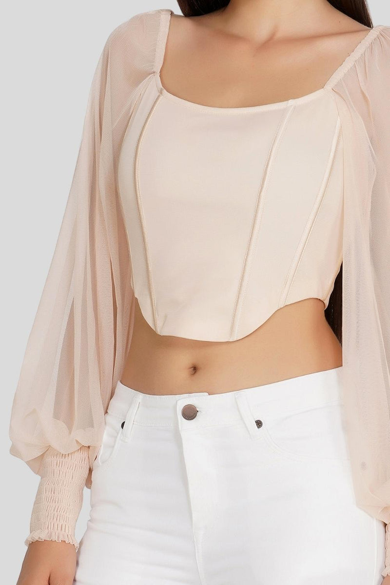 Luca Champagne Long Sleeve Corset Top