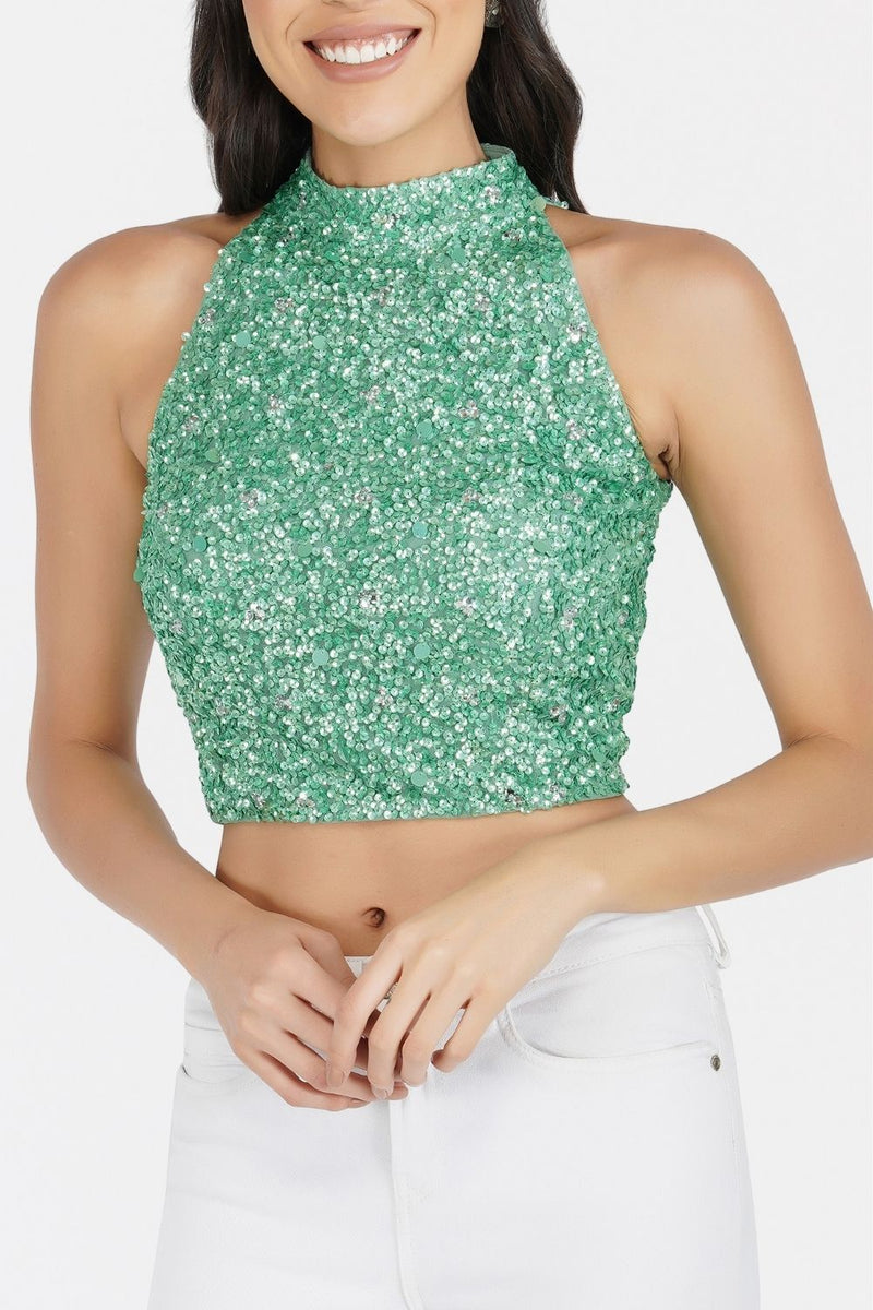 Gui Pastel Green Sequin Top