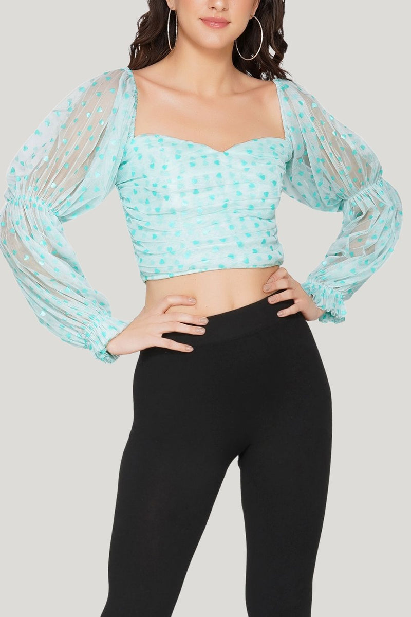 Lyla Tulle Top in Mint Heart Print