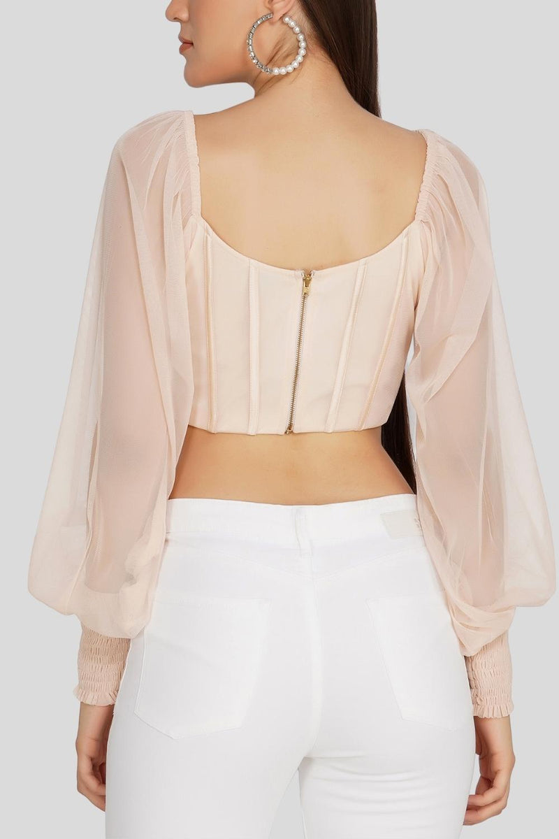 Luca Champagne Long Sleeve Corset Top