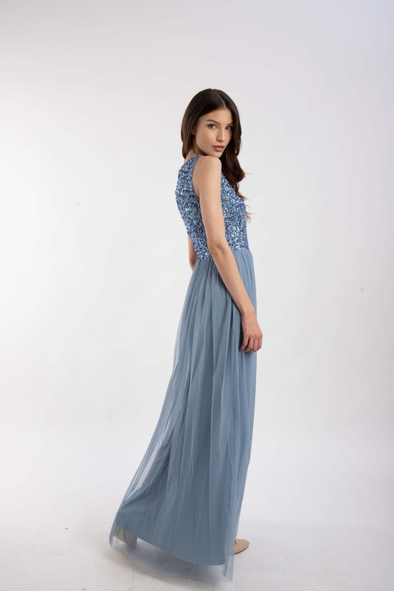 Picasso V Embellished Blue Bridesmaid Dress Lace Beads