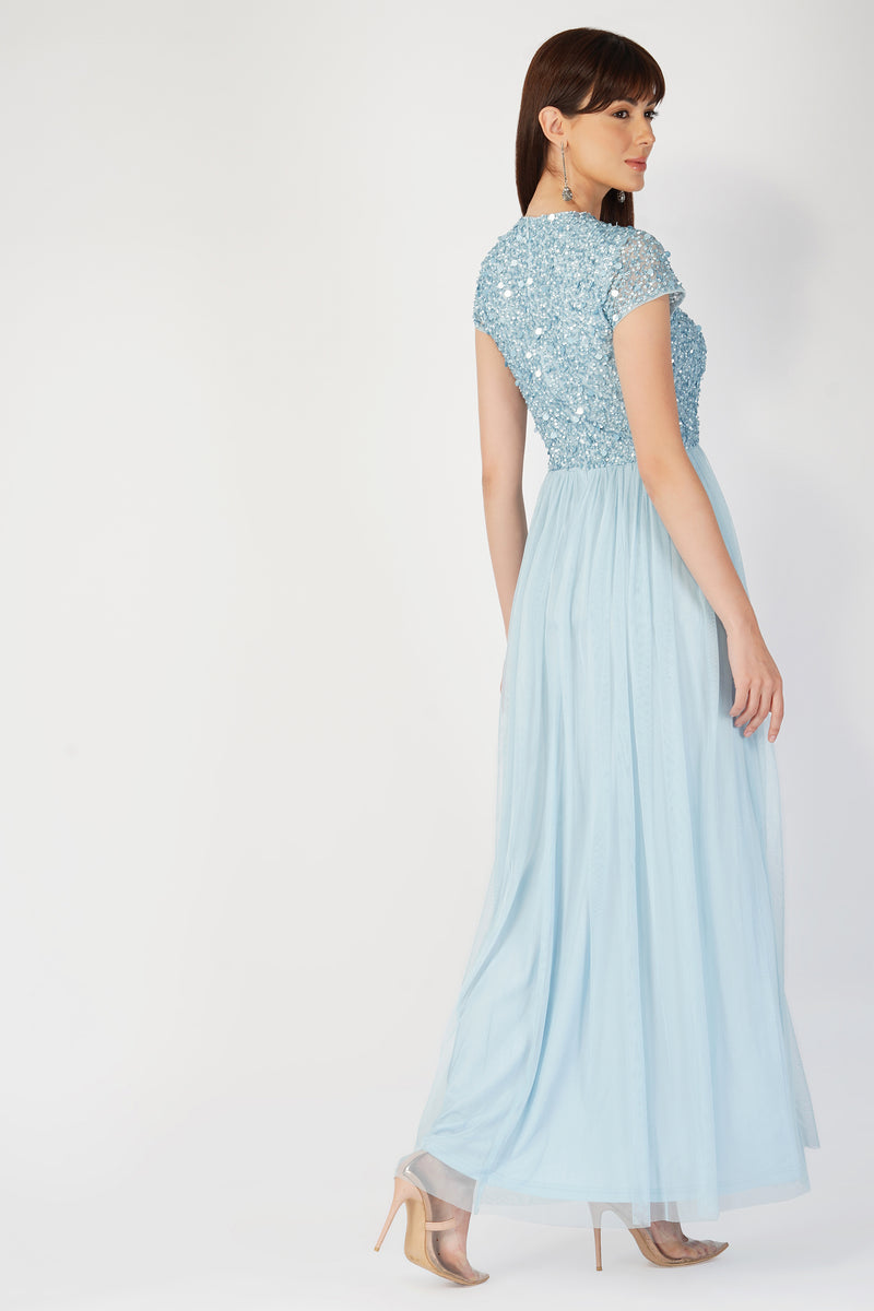 Picasso Short Sleeve Blue Bridesmaid Dress