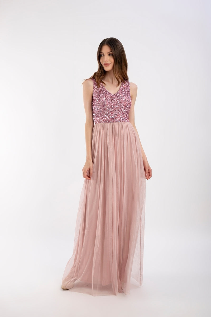 v-embellished-pink-bridesmaid-dress