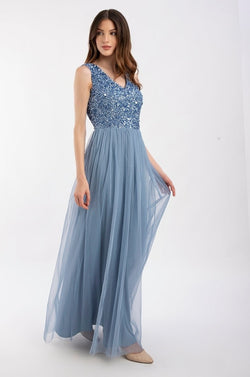 Picasso V Embellished Blue Bridesmaid Dress Lace Beads