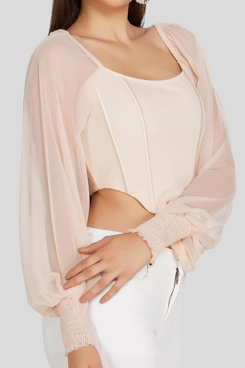 Luca Champagne Long Sleeve Corset Top