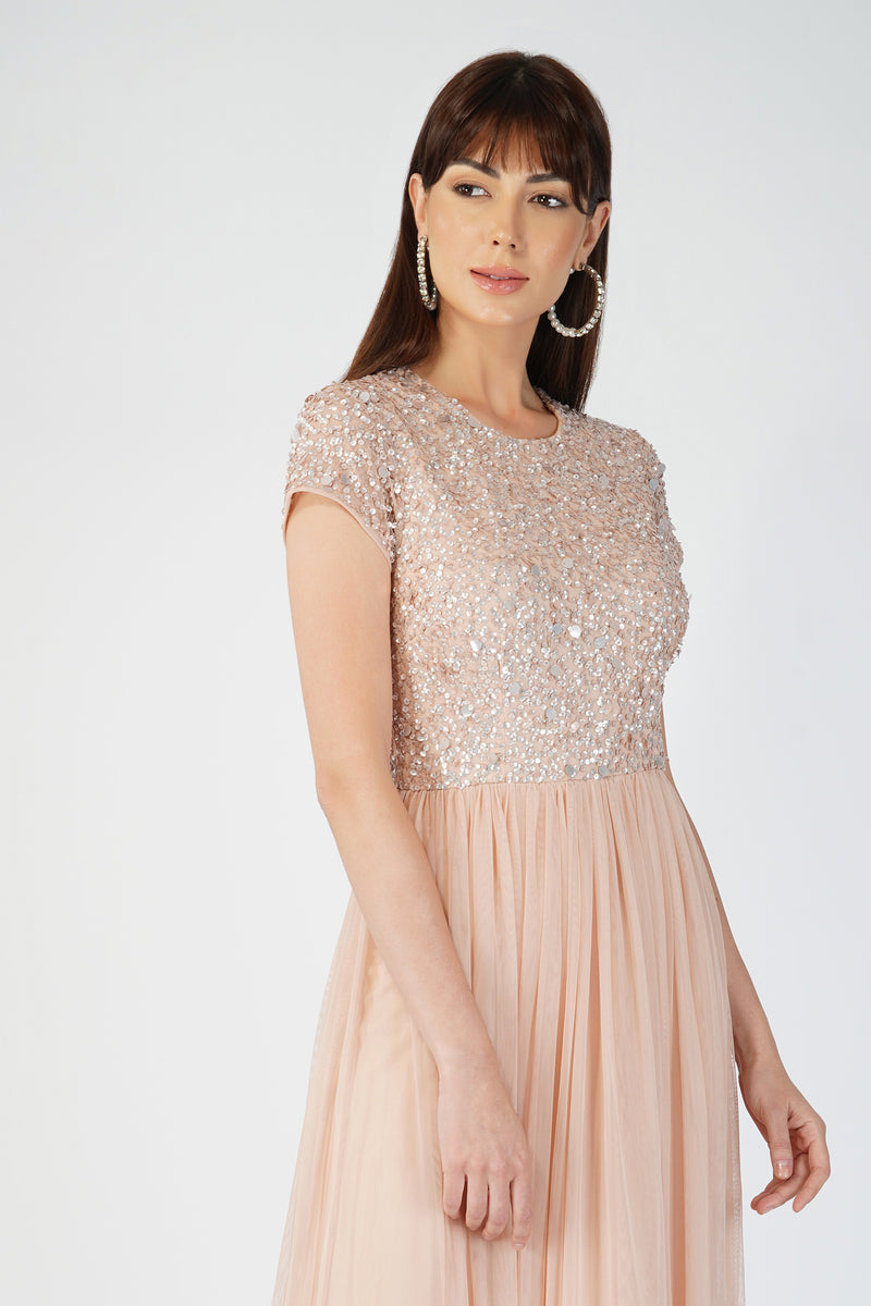 Picasso Short Sleeve Blush Pink Bridesmaid Dress