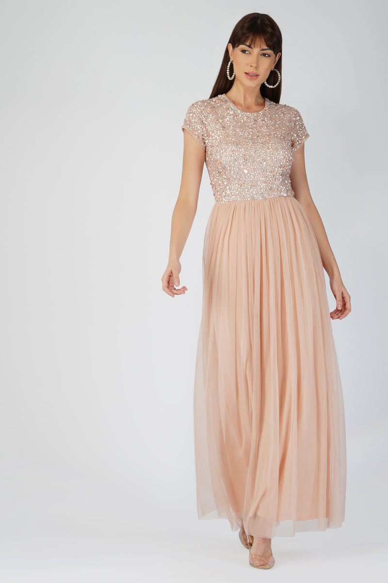 Picasso Short Sleeve Blush Pink Bridesmaid Dress