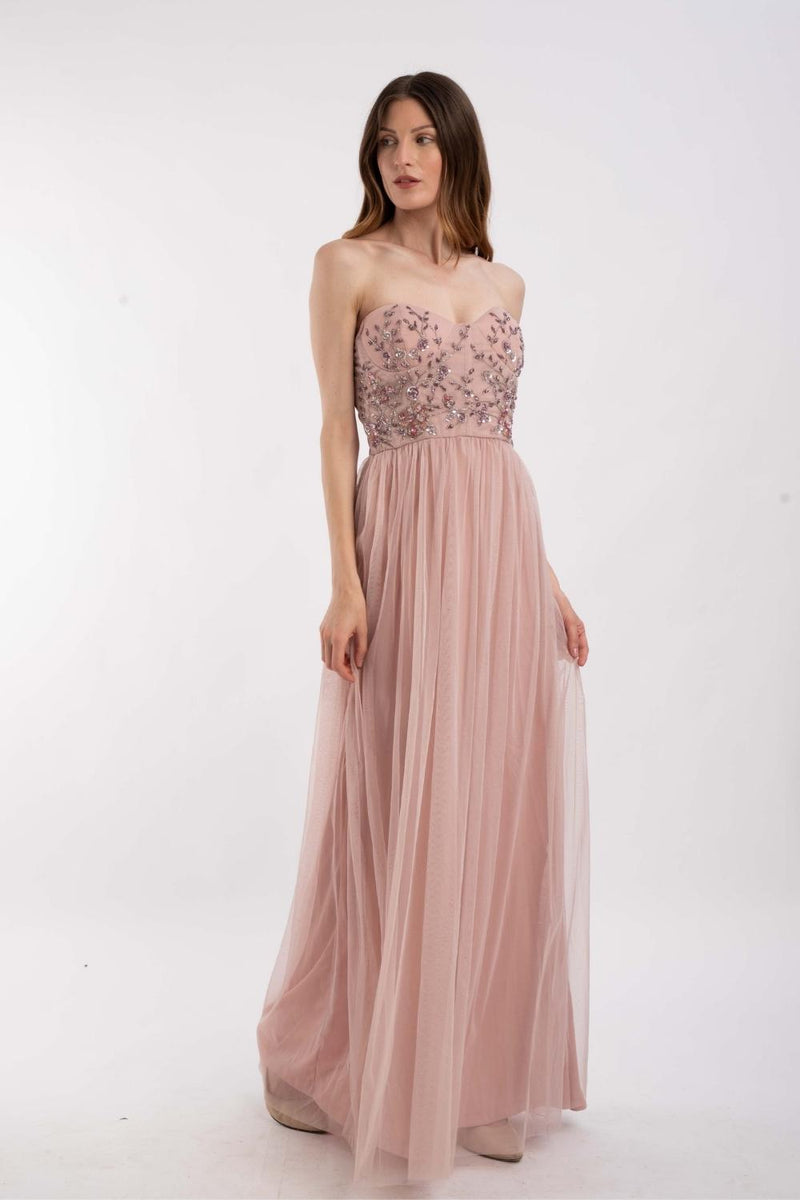 Riva Embellished Corset Maxi Dress in Pink