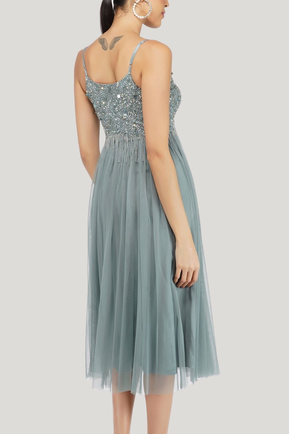 Riri Embellished Midi Dress in Teal
