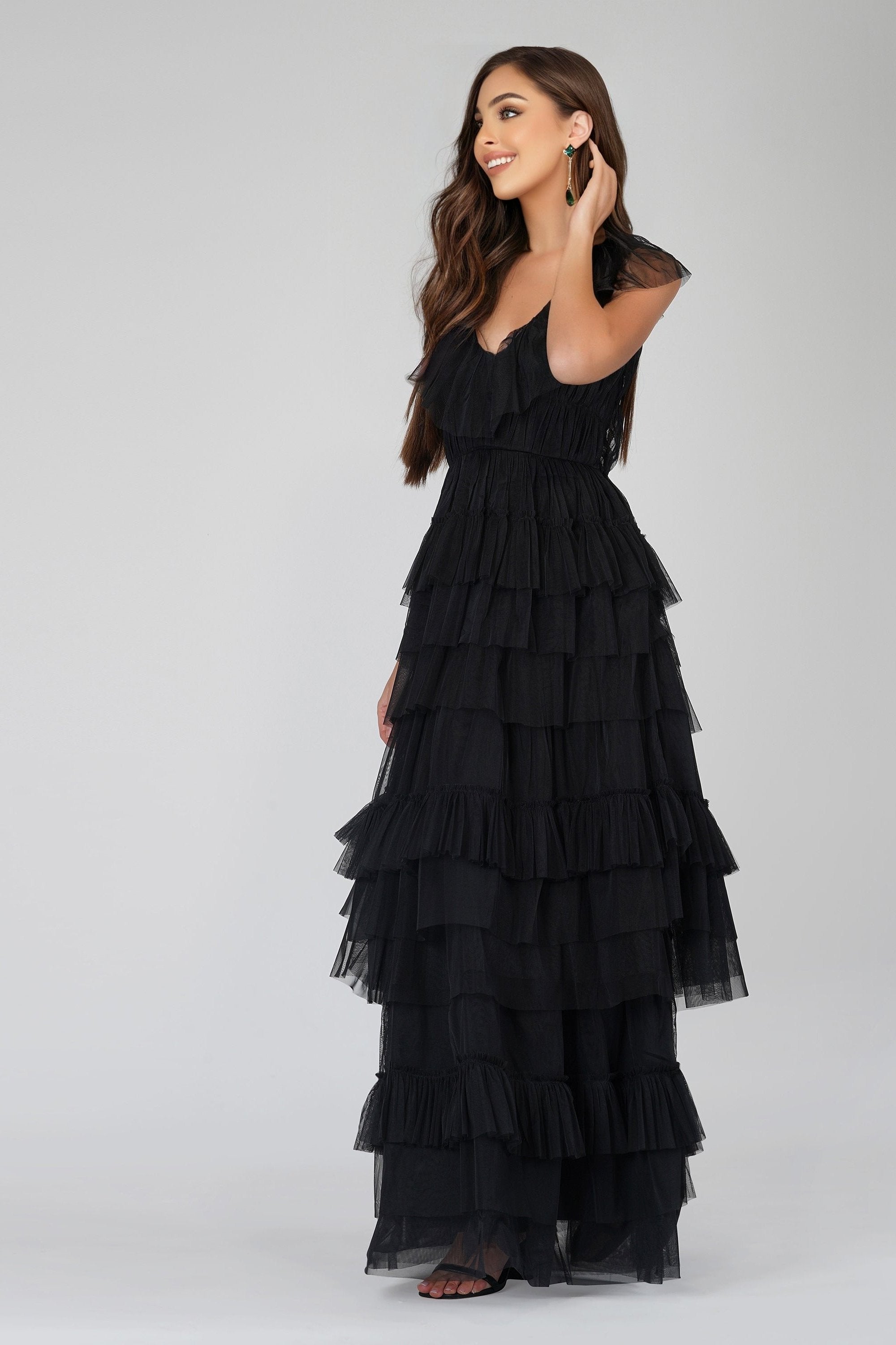 Ailiyah Embellished Tulle Maxi Gown (Black) main image 1