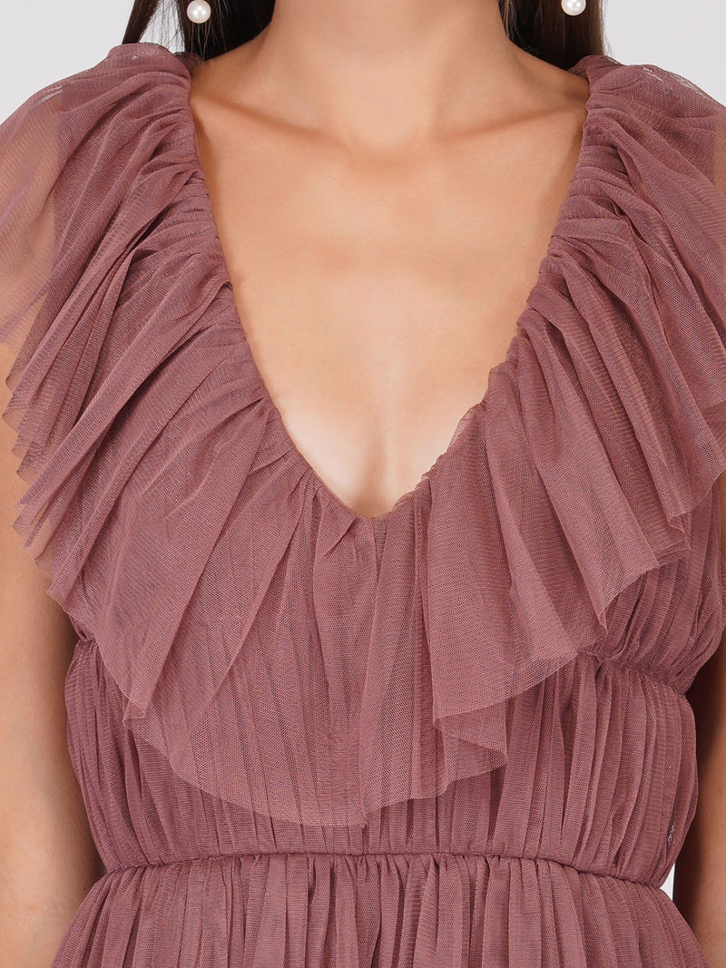 Alexandra Merlot Tulle Maxi Dress
