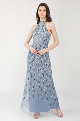 Arina Blue Embellished Maxi Dress – Lace & Beads