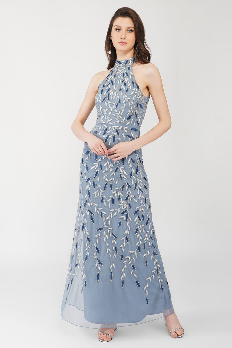 Arina Blue Embellished Maxi Dress
