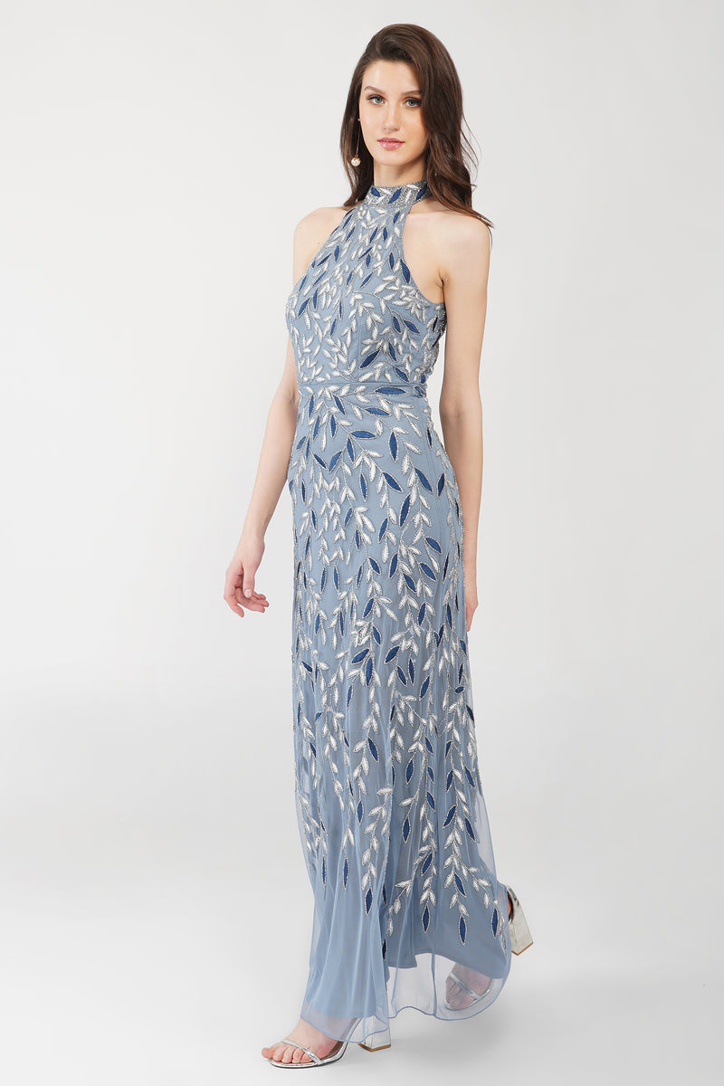 Arina Blue Embellished Maxi Dress