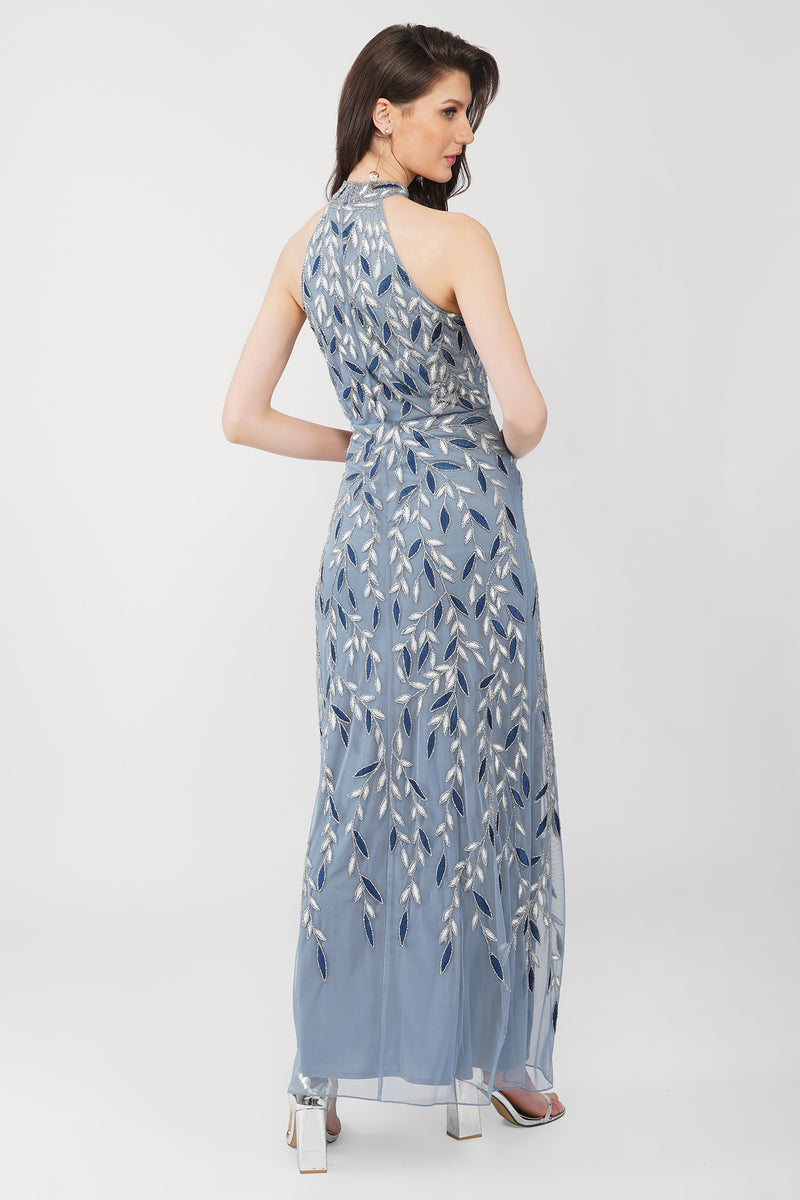 Arina Blue Embellished Maxi Dress