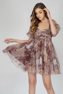 brown printed dress