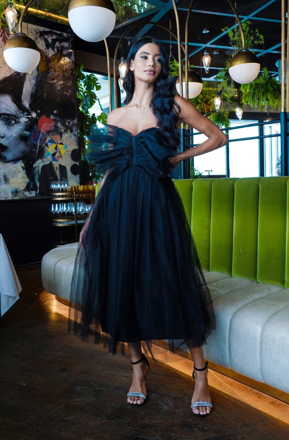 BUTTERFLY SLEEVE PAPILLON PRINT MIDI DRESS IN BLACK main image 0