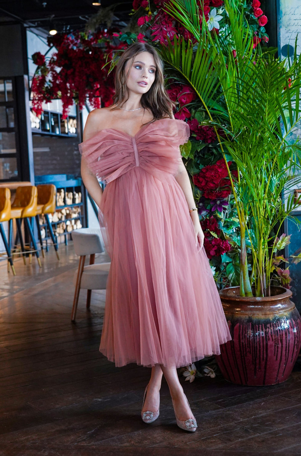Long Sleeves Tulle Dresses with Appliqued Vintage Mauve