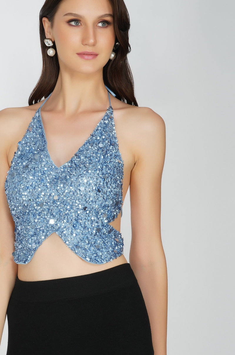 light blue butterfly top