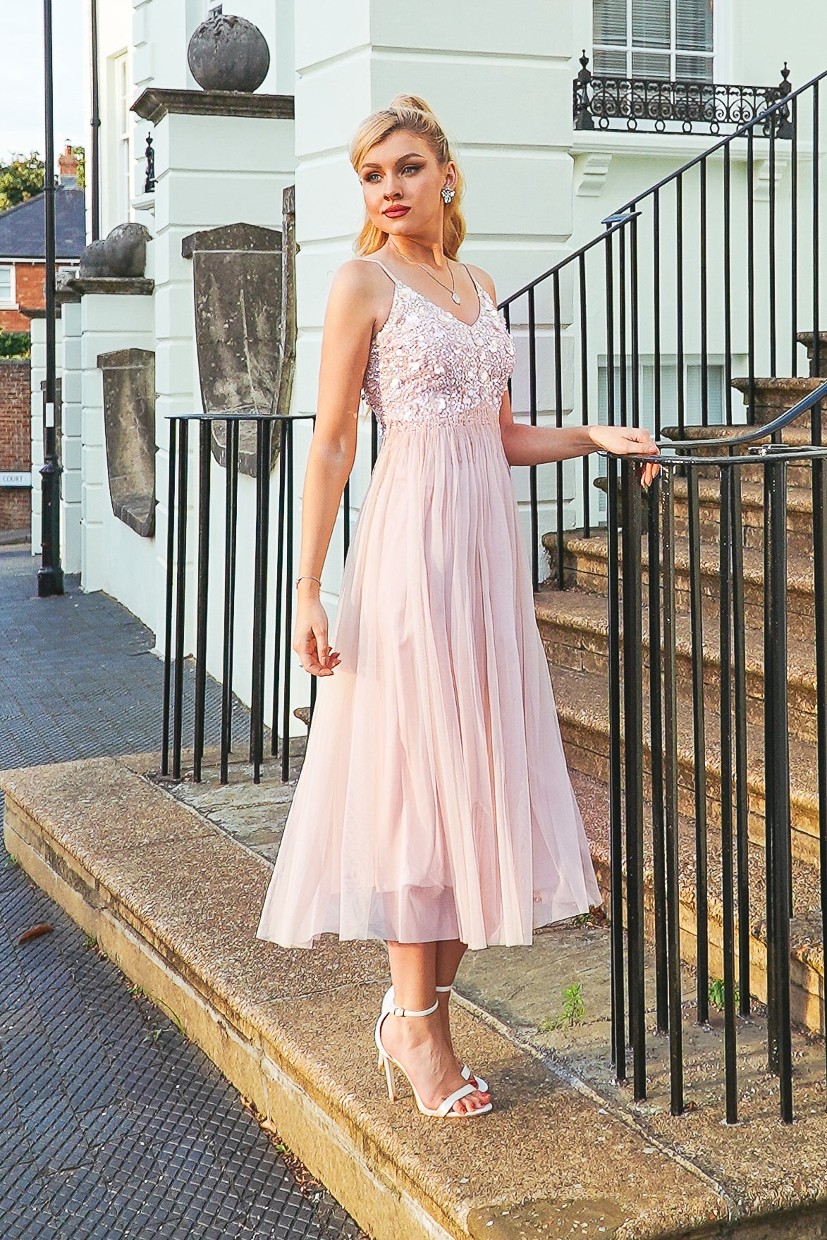 strapless open back dress Blush Pink Formal Maxi Dresses Open Back Lace Sleeve Beach Wedding Guest Dresses APD3449