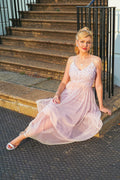 Riri Nude Pink Embellished Midi Dress