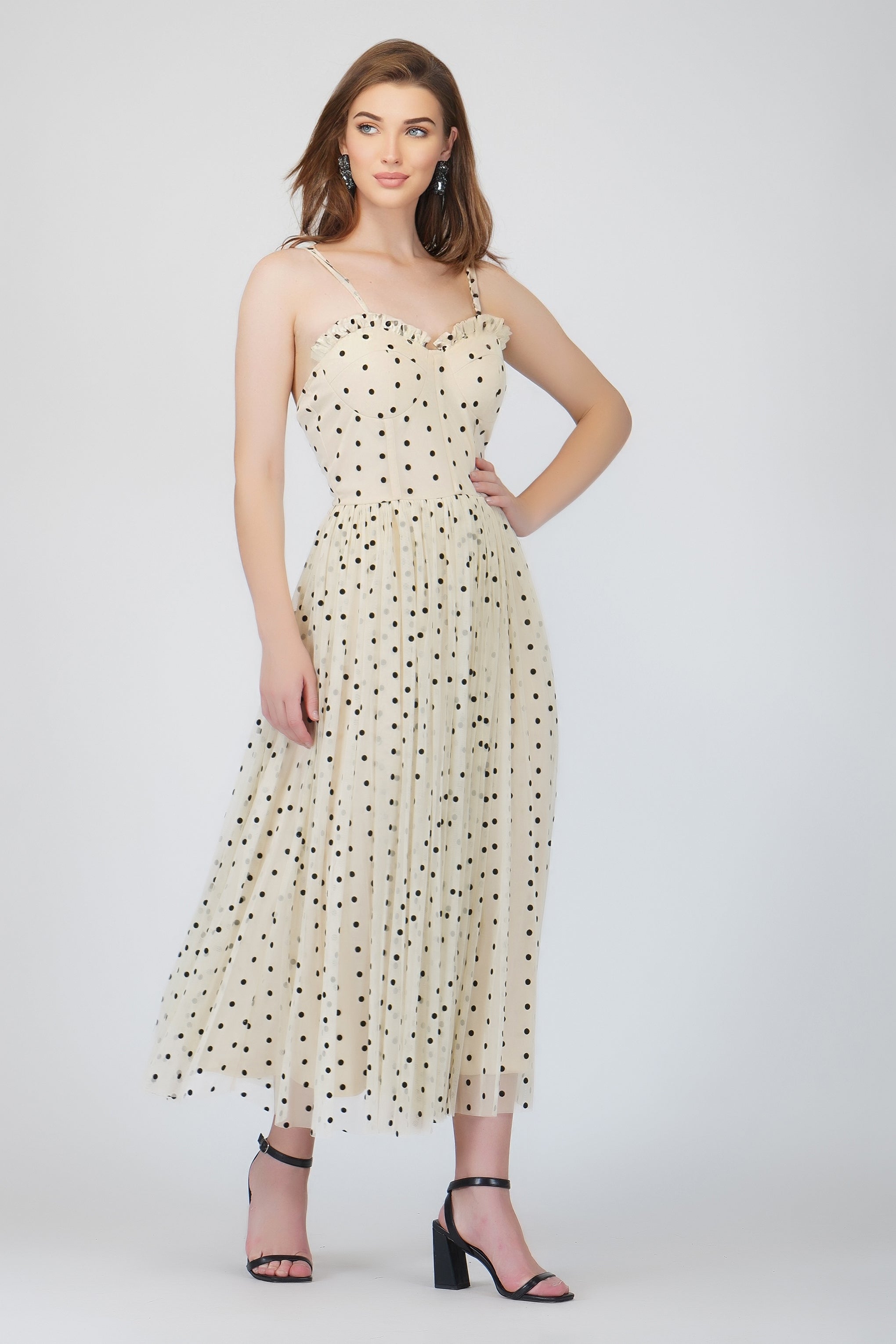 Dane Polka Dot Corset Midi Dress