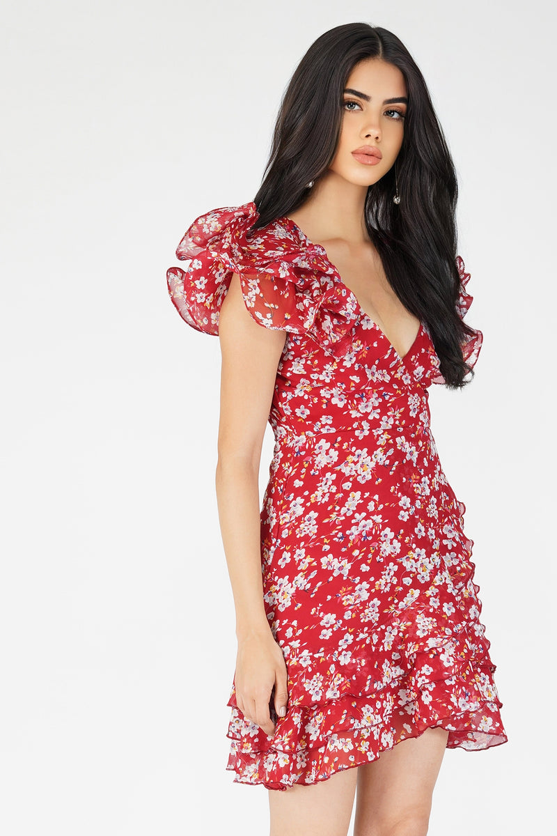 Fairy Printed Red Mini Dress