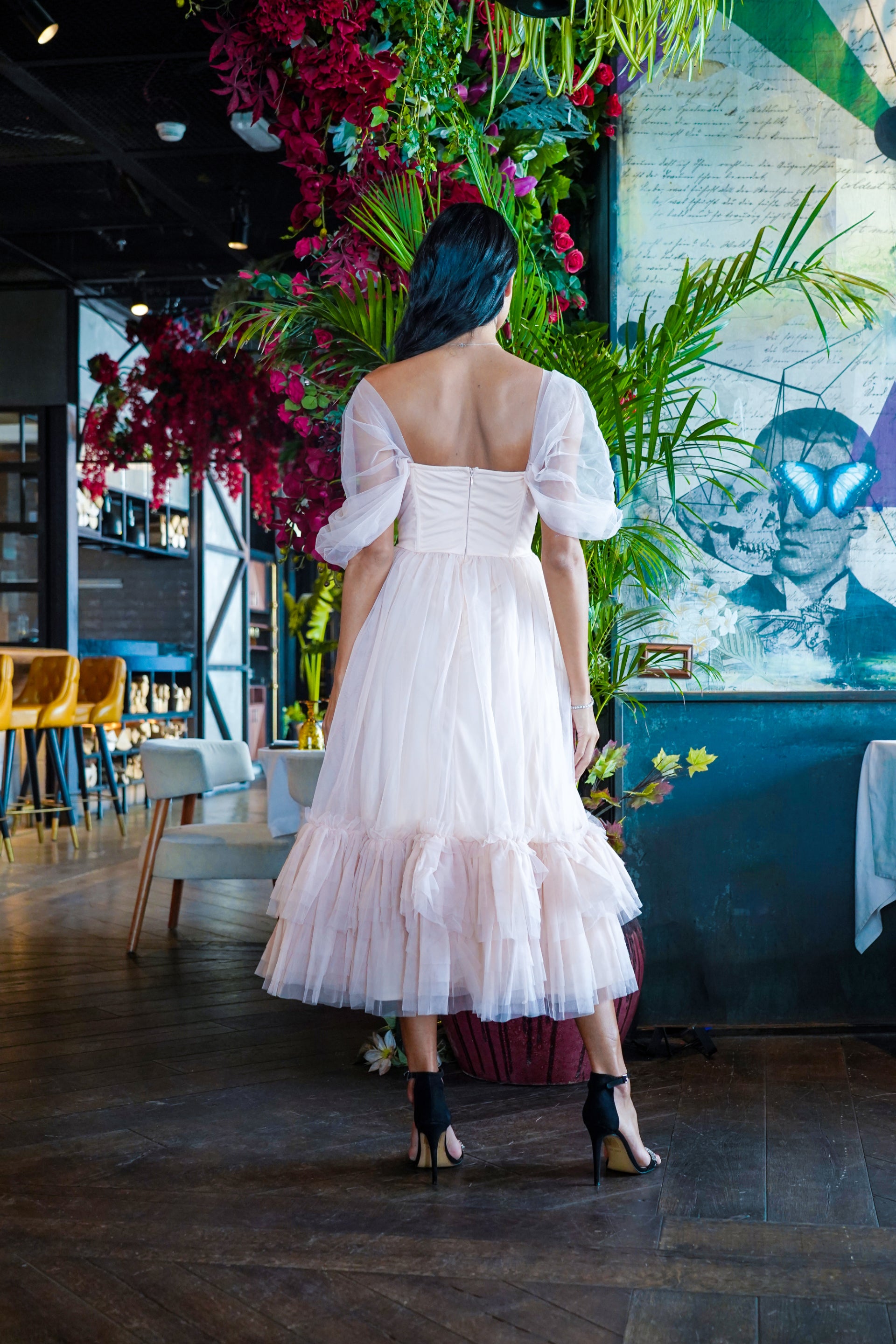 Jayne Nude Tulle Midi Dress