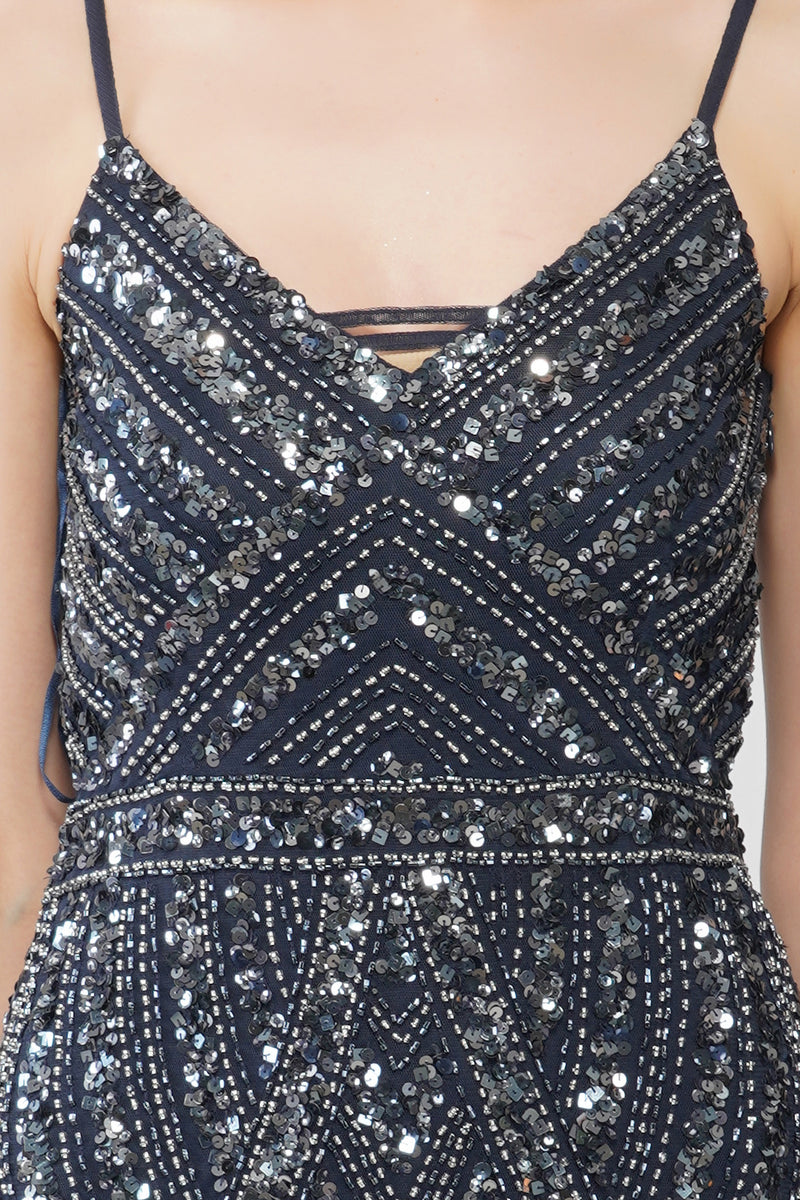 Jolie Embellished Maxi Dress in Navy Blue