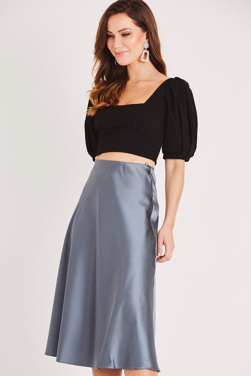 Sophie Grey Satin Skirt
