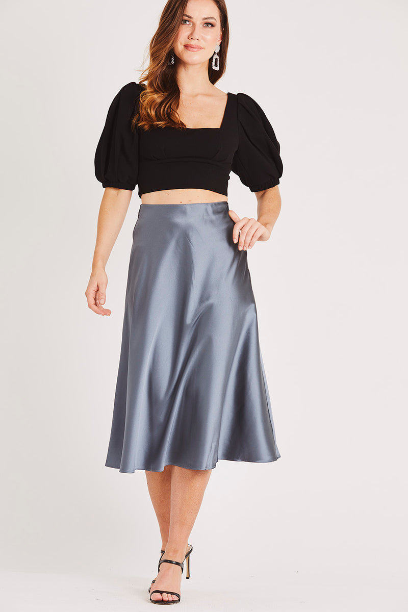 Sophie Grey Satin Skirt