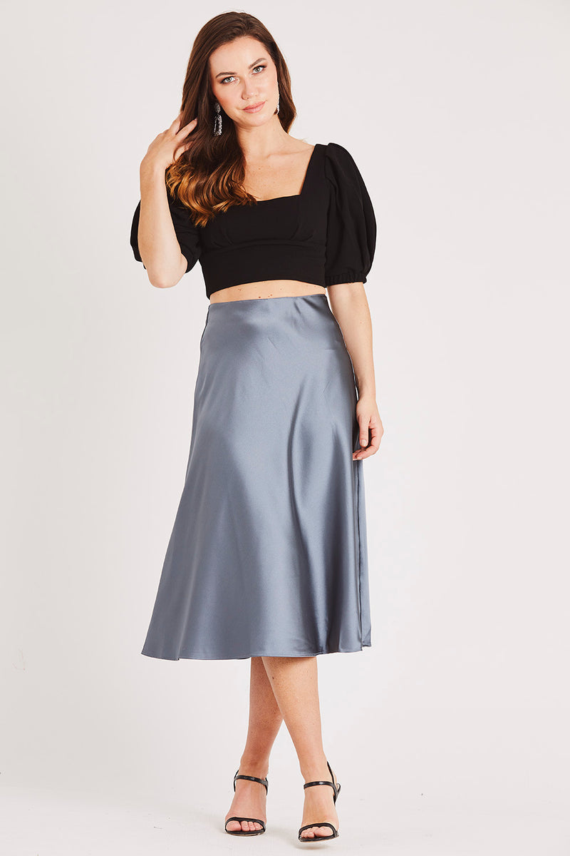 Sophie Grey Satin Skirt