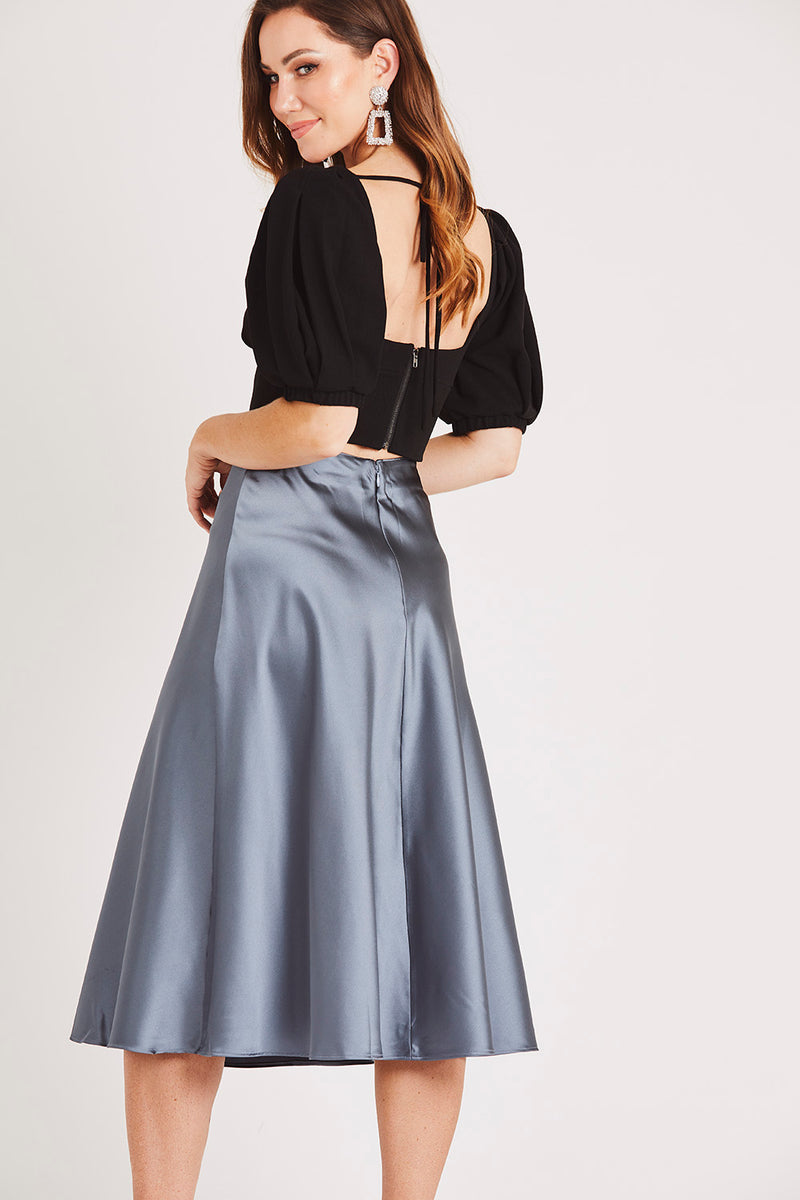 Sophie Grey Satin Skirt