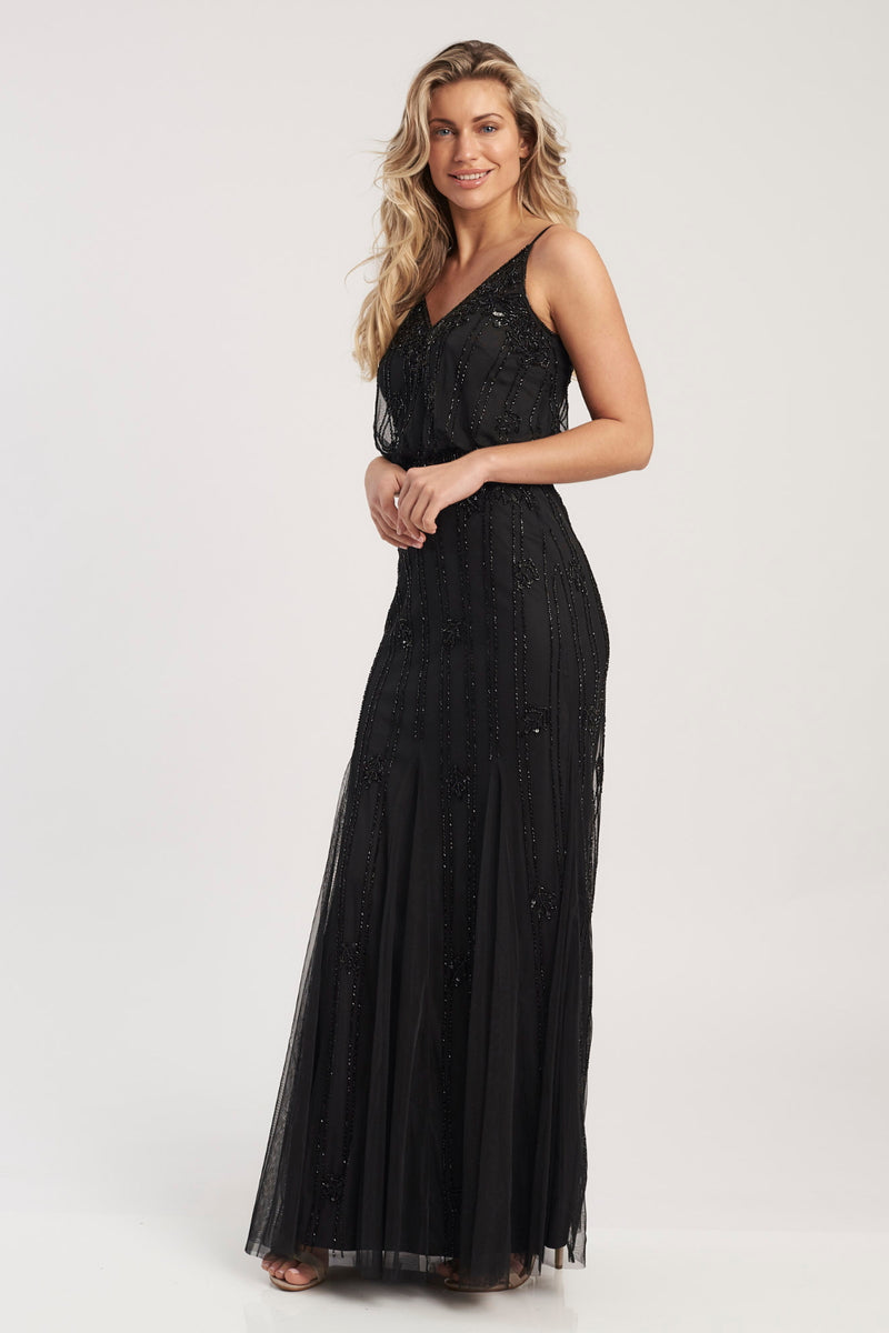 Keeva Black Beaded Maxi Dress