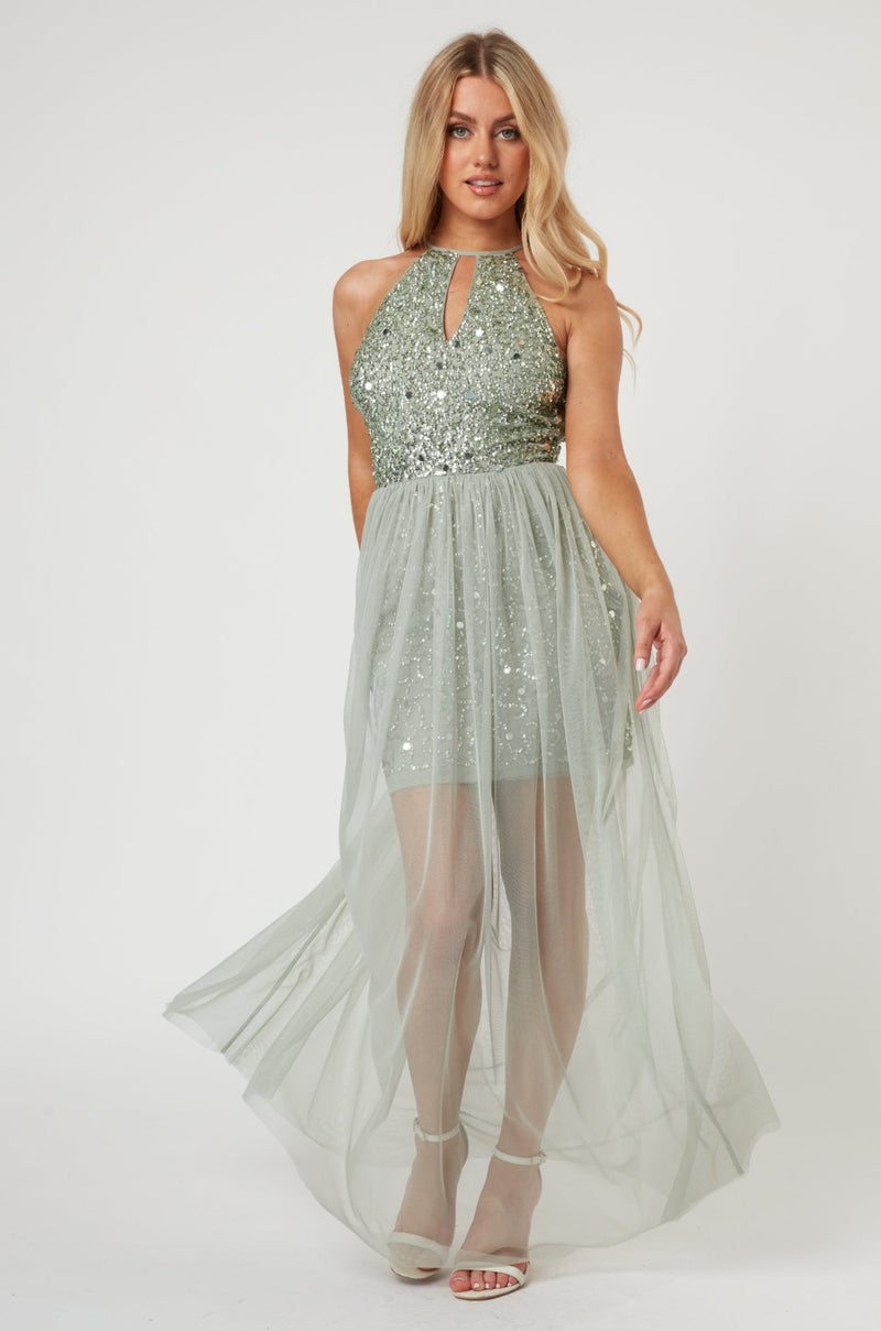 Lulu Sage Bridesmaid Dress Lace Beads