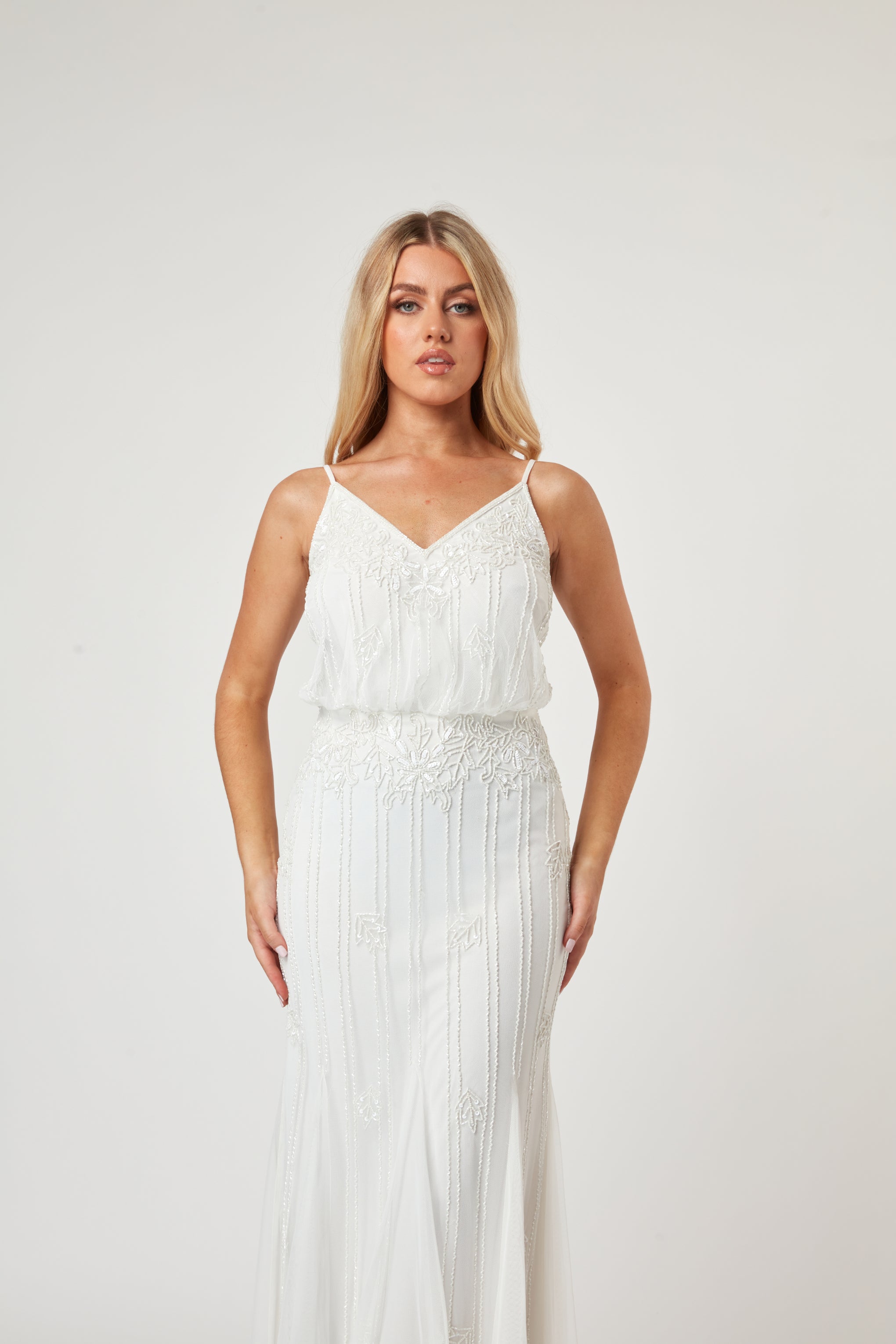 Keeva Wedding Dress in White – Lace & Beads